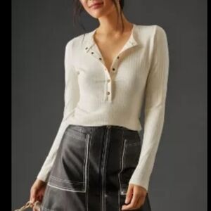 By Anthropologie Ribbed Henley In Cream